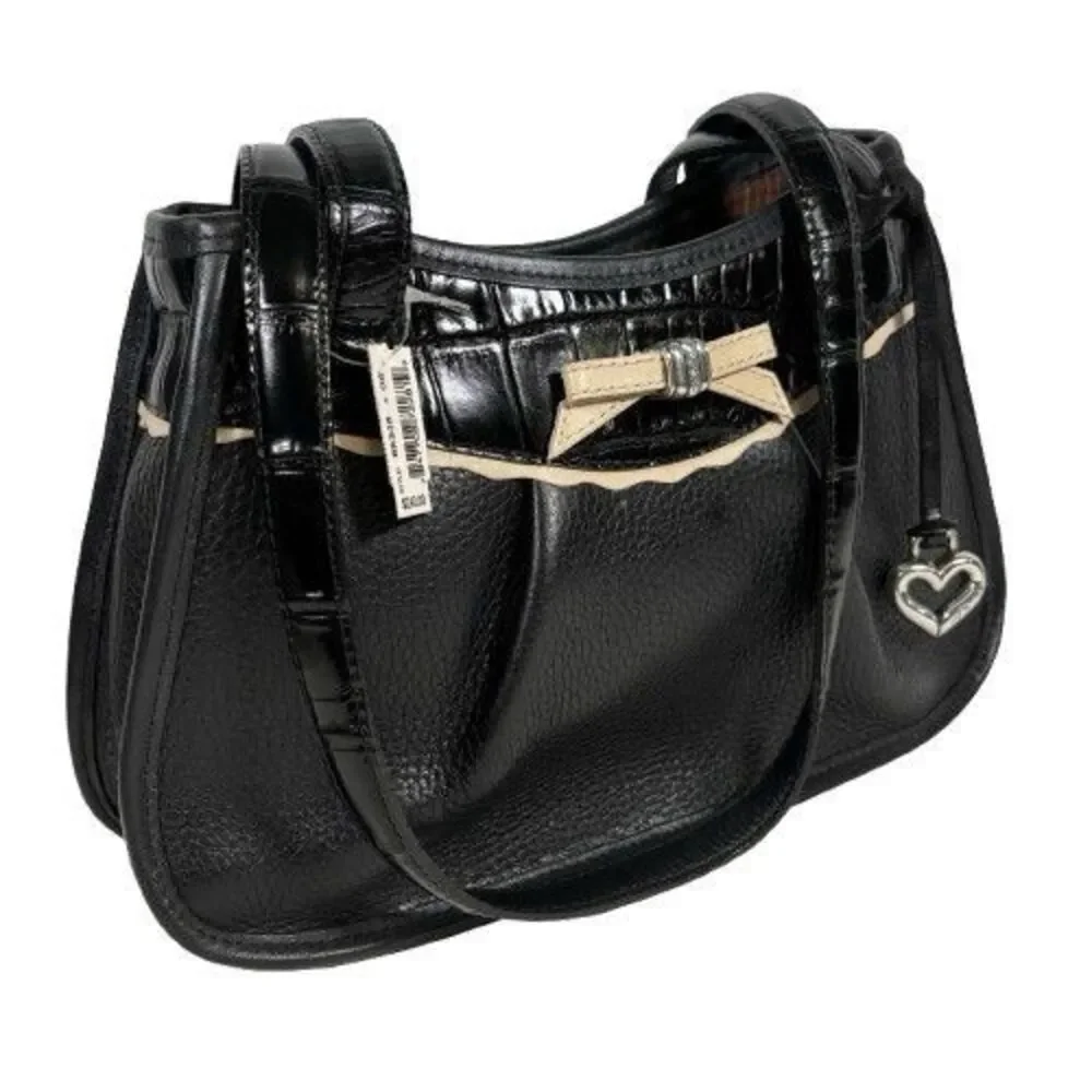 New Brighton Angelique Pebbled Crock Leather Shoulder Bag Tote Purse w/Bow $240